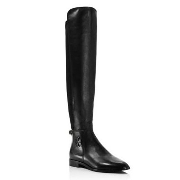 New! Tory Burch Wyatt 2 Boot Stretch Calf Leather Boots Black Size 6.5 DD329